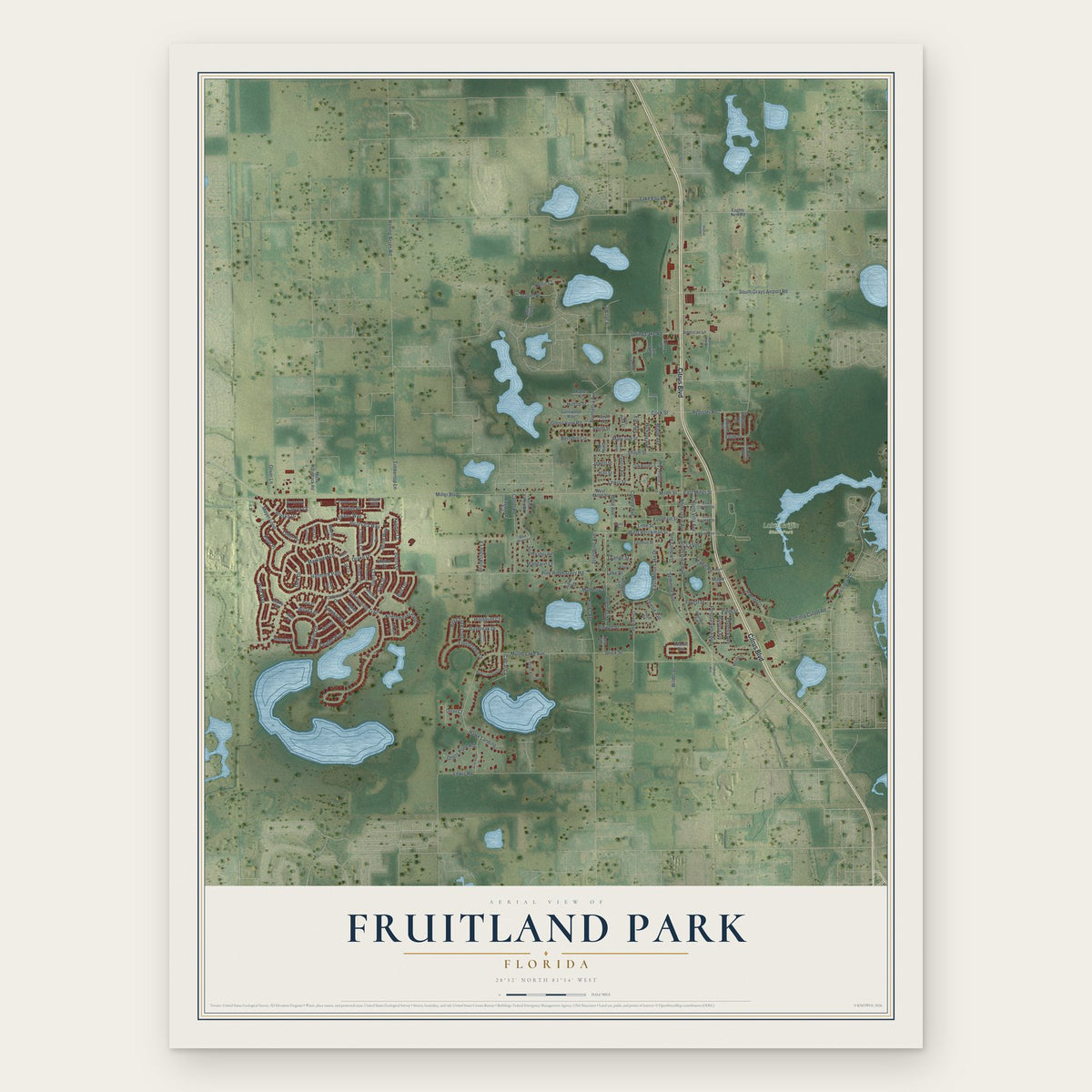 Fruitland Park, Florida map print, the full design