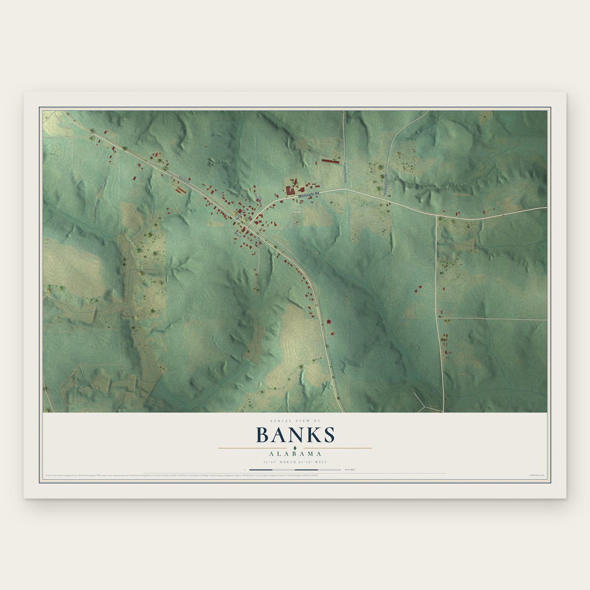 Banks, Alabama map print, the full design