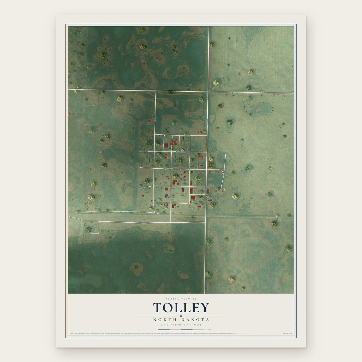 Tolley, North Dakota map print, the full design
