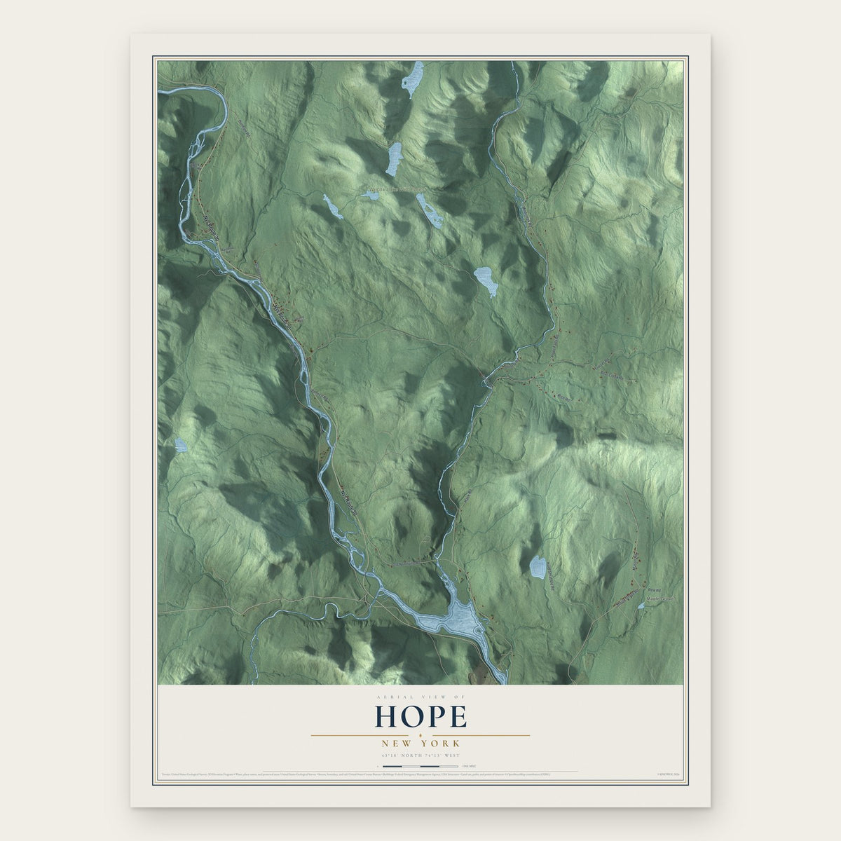 Hope, New York map print, the full design