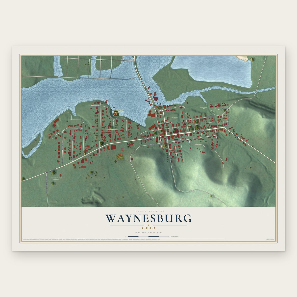 Waynesburg, Ohio map print, the full design