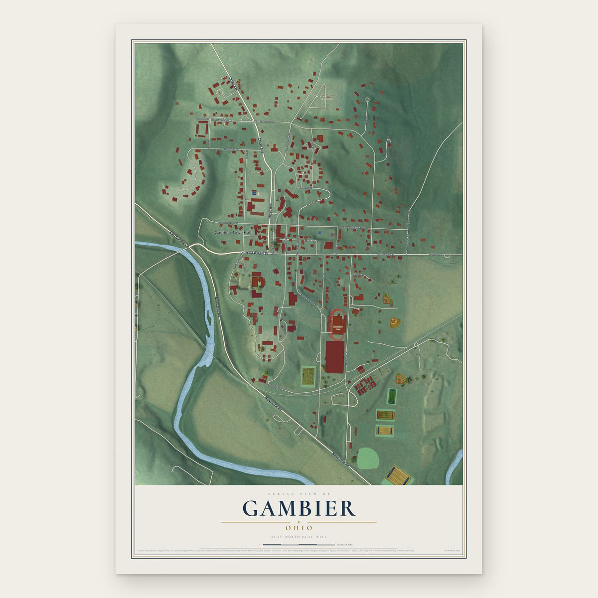 Gambier, Ohio map print, the full design