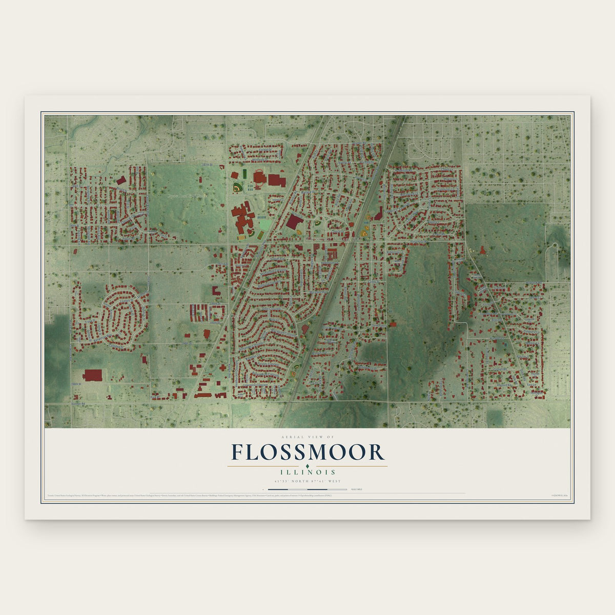 Flossmoor, Illinois map print, the full design