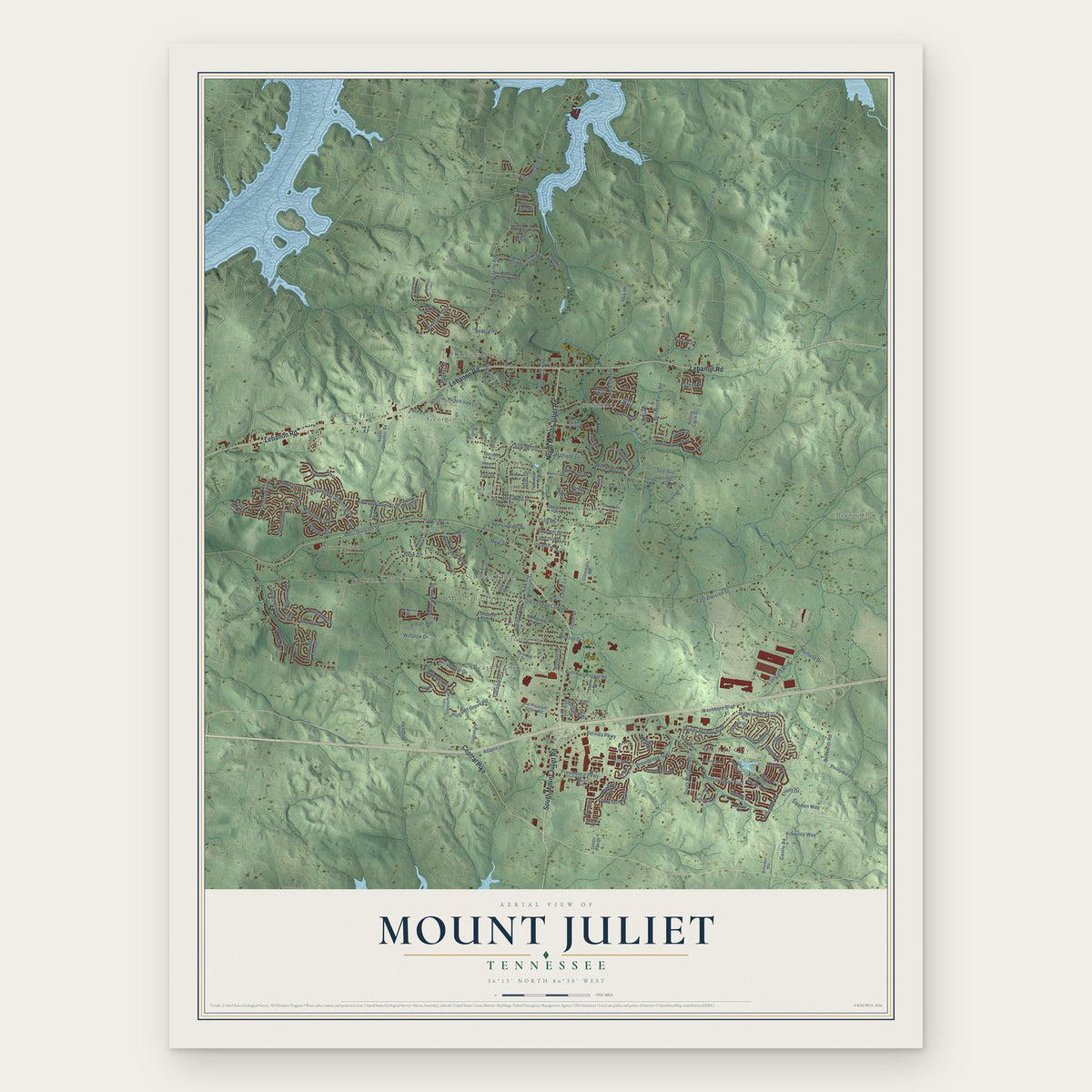 Mount Juliet, Tennessee map print, the full design