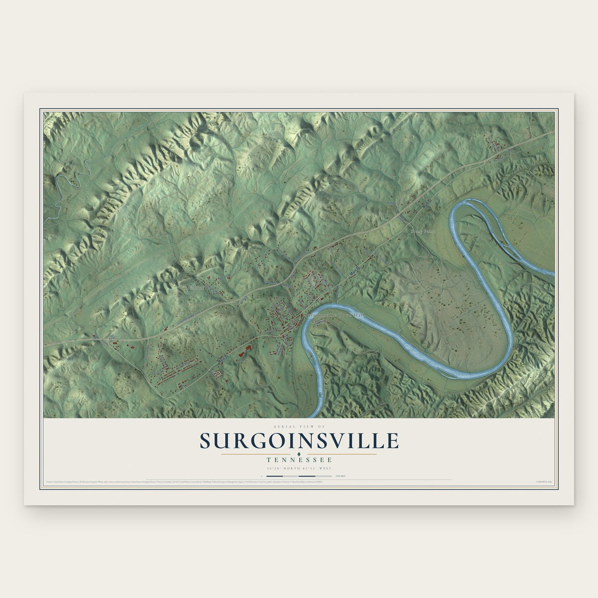 Surgoinsville, Tennessee map print, the full design
