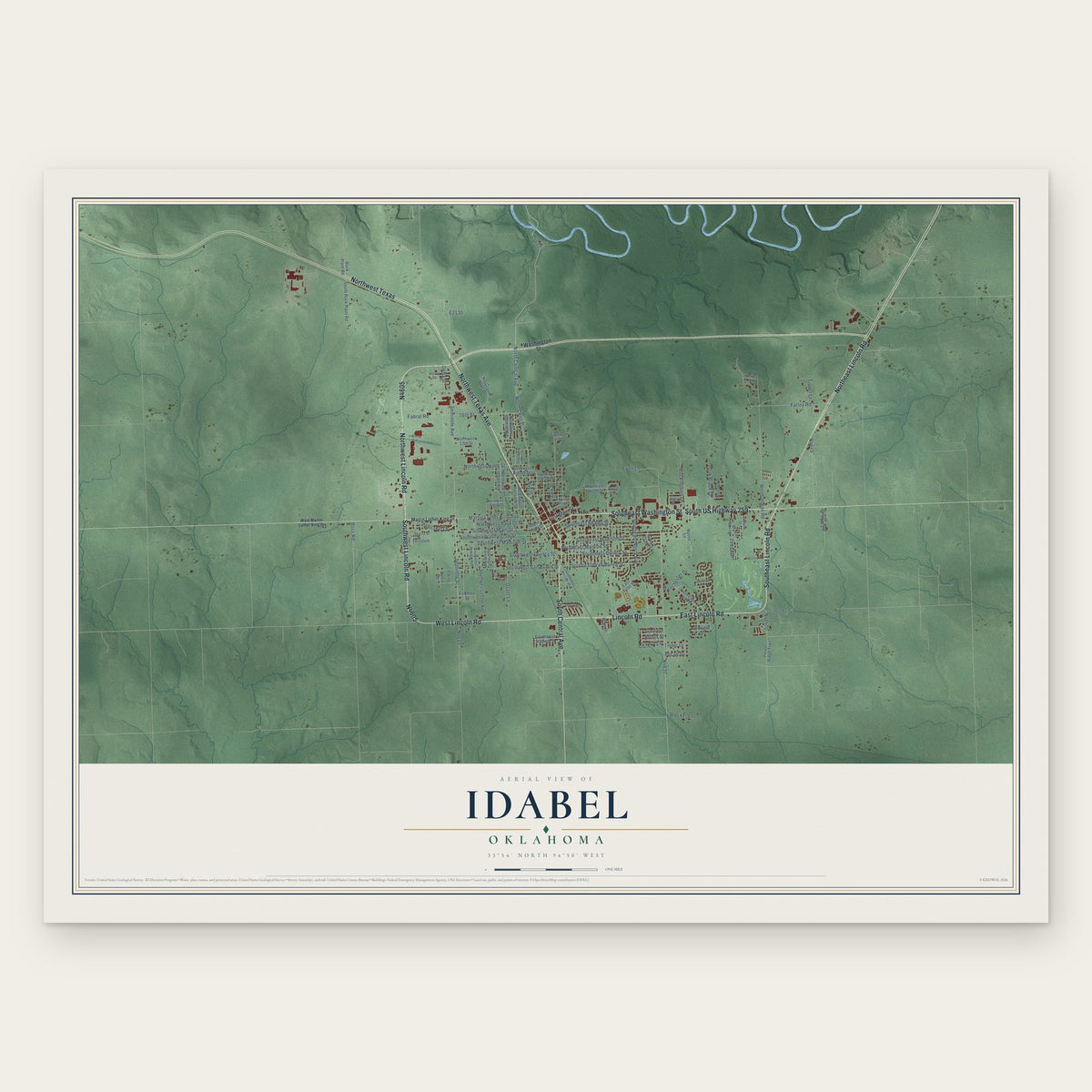 Idabel, Oklahoma map print, the full design
