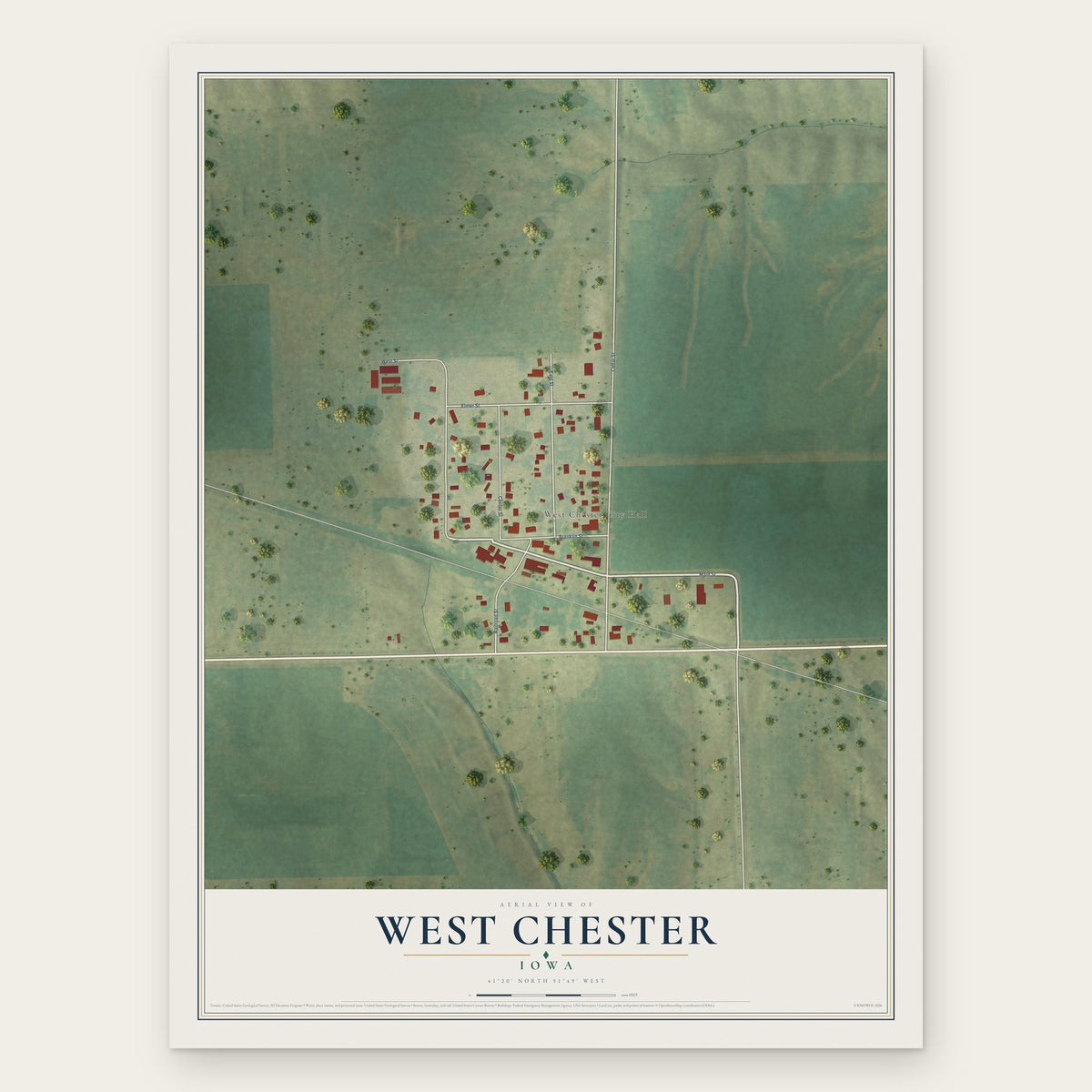 West Chester, Iowa map print, the full design