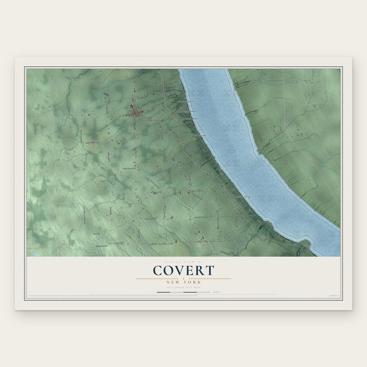 Covert, New York map print, the full design