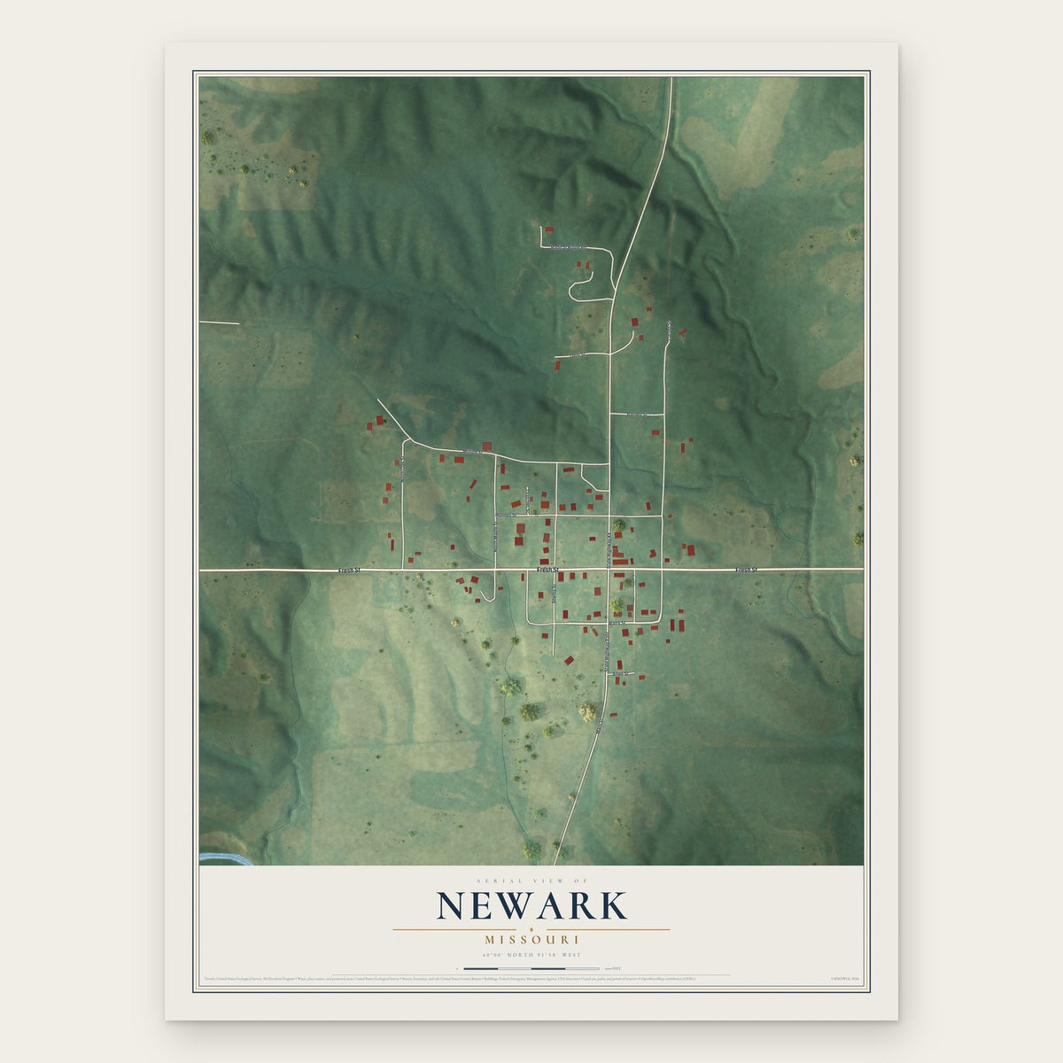 Newark, Missouri map print, the full design