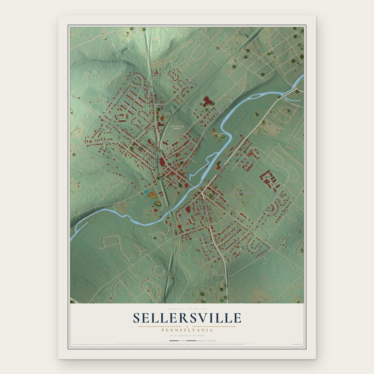 Sellersville, Pennsylvania map print, the full design