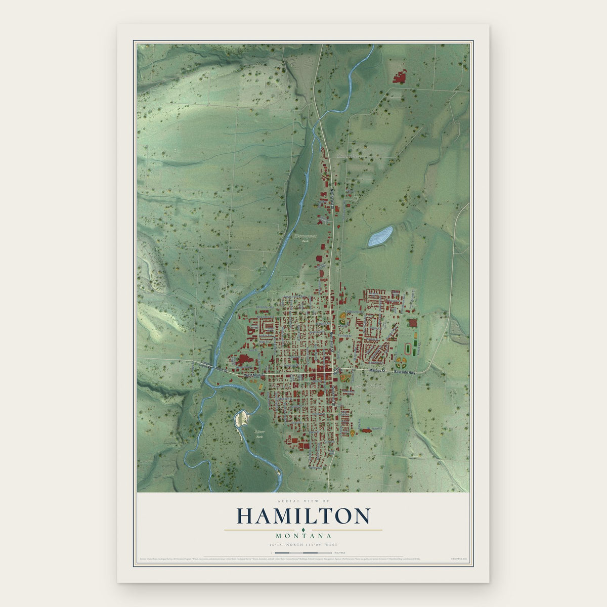 Hamilton, Montana map print, the full design