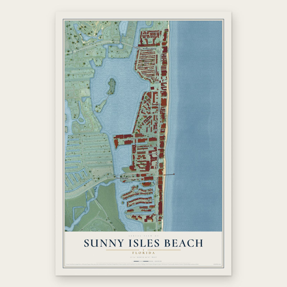 Sunny Isles Beach, Florida map print, the full design