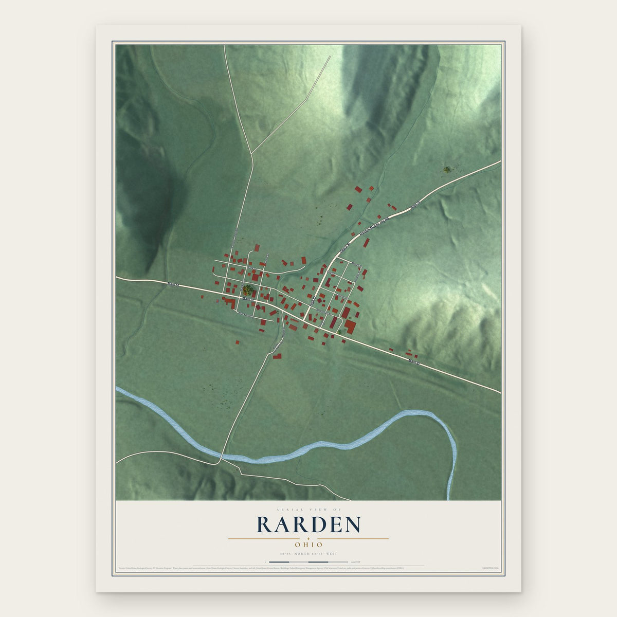 Rarden, Ohio map print, the full design