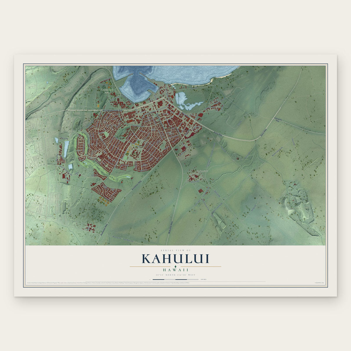 Kahului, Hawaii map print, the full design