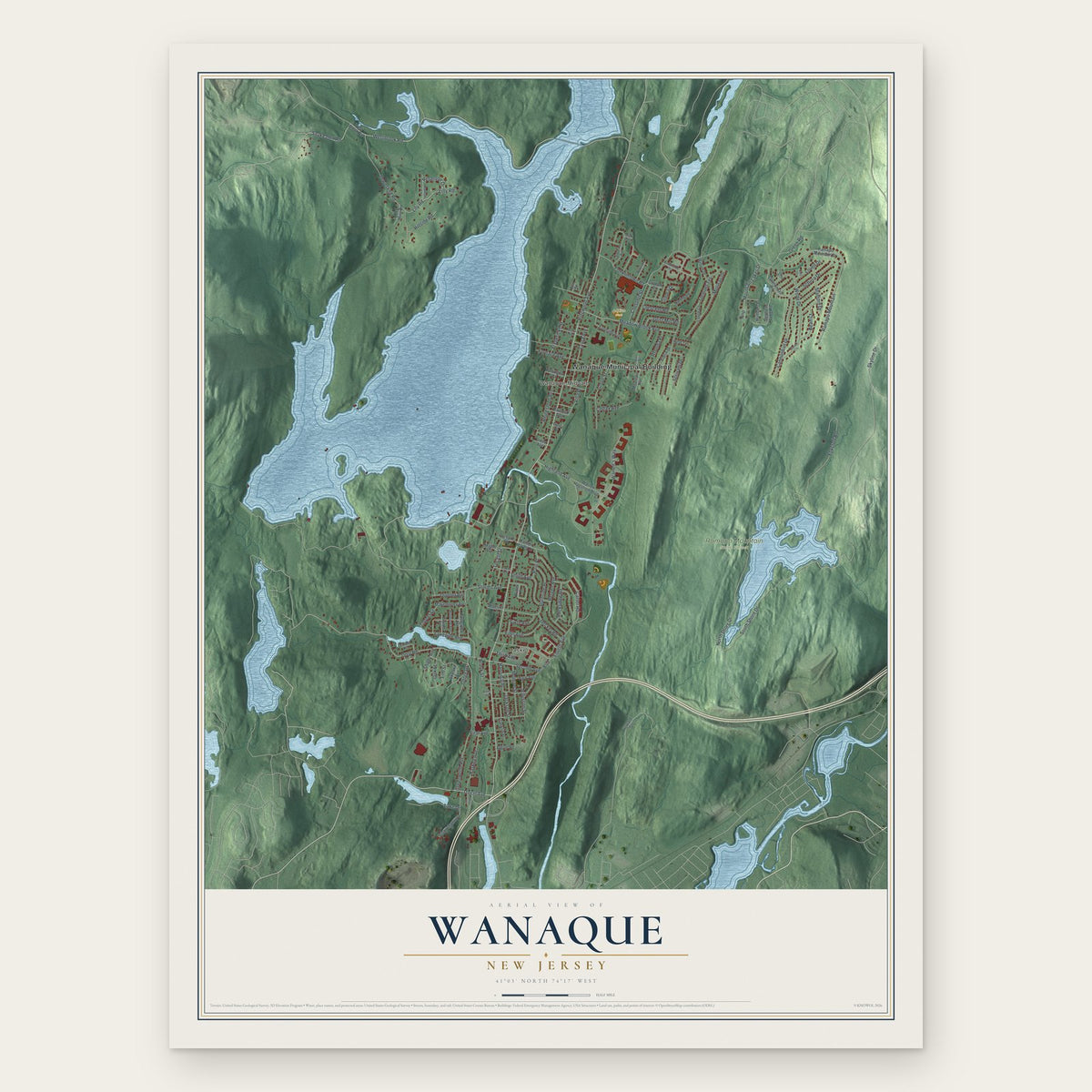 Wanaque, New Jersey map print, the full design