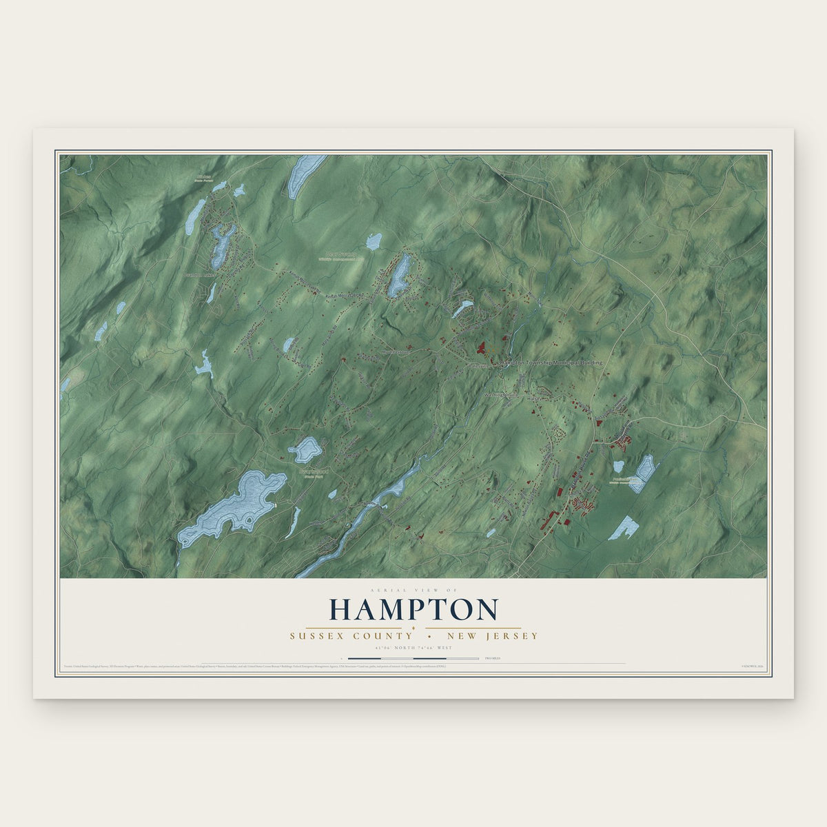 Hampton, Sussex County, New Jersey map print, the full design