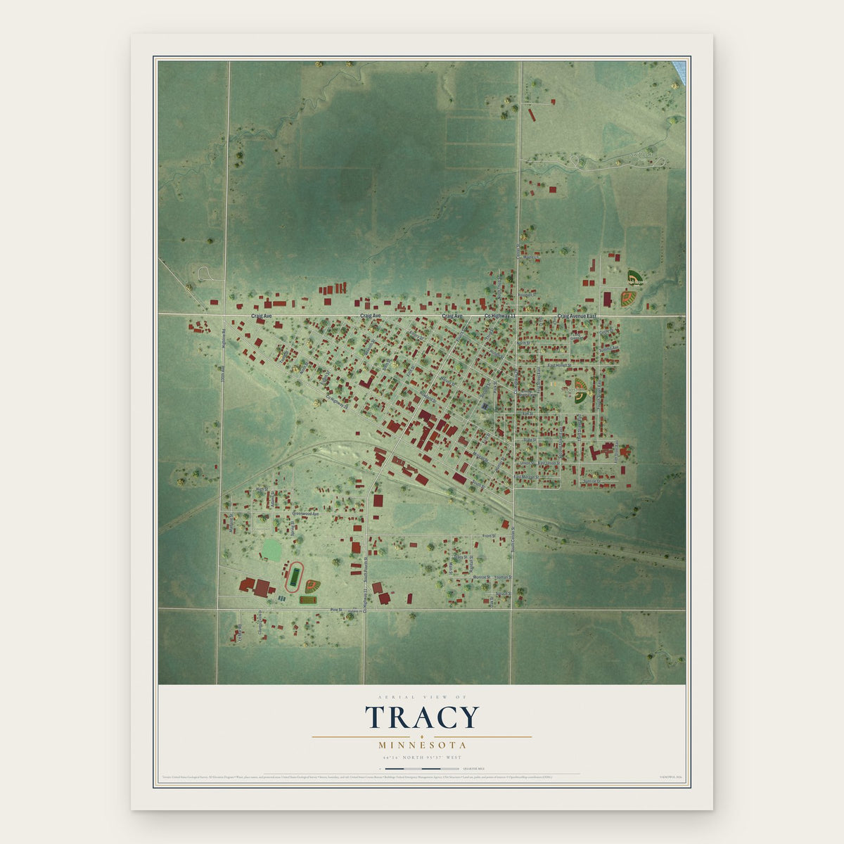 Tracy, Minnesota map print, the full design