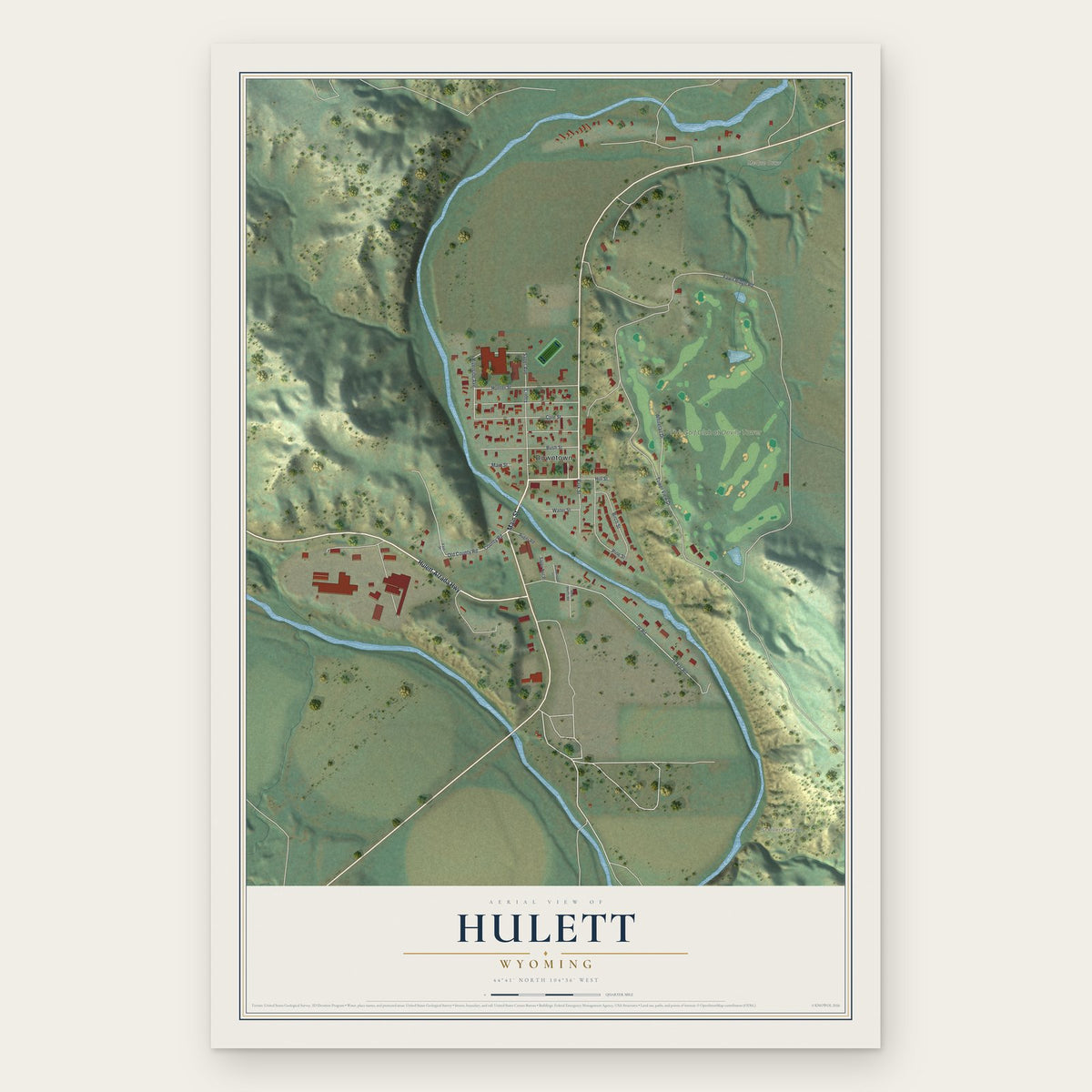Hulett, Wyoming map print, the full design