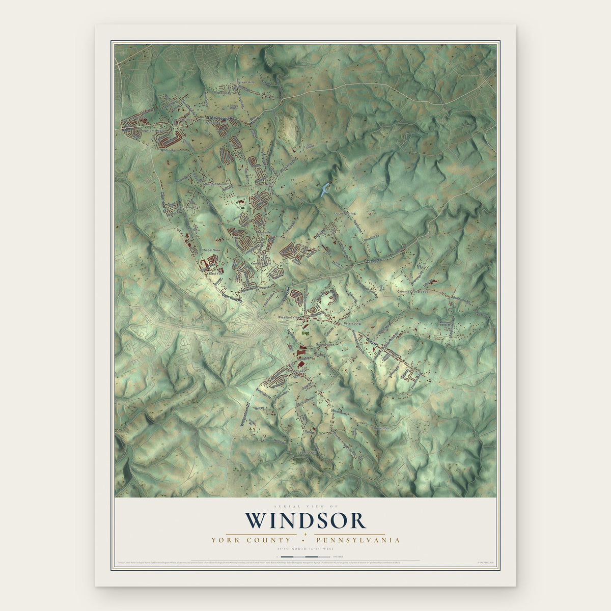 Windsor, York County, Pennsylvania map print, the full design