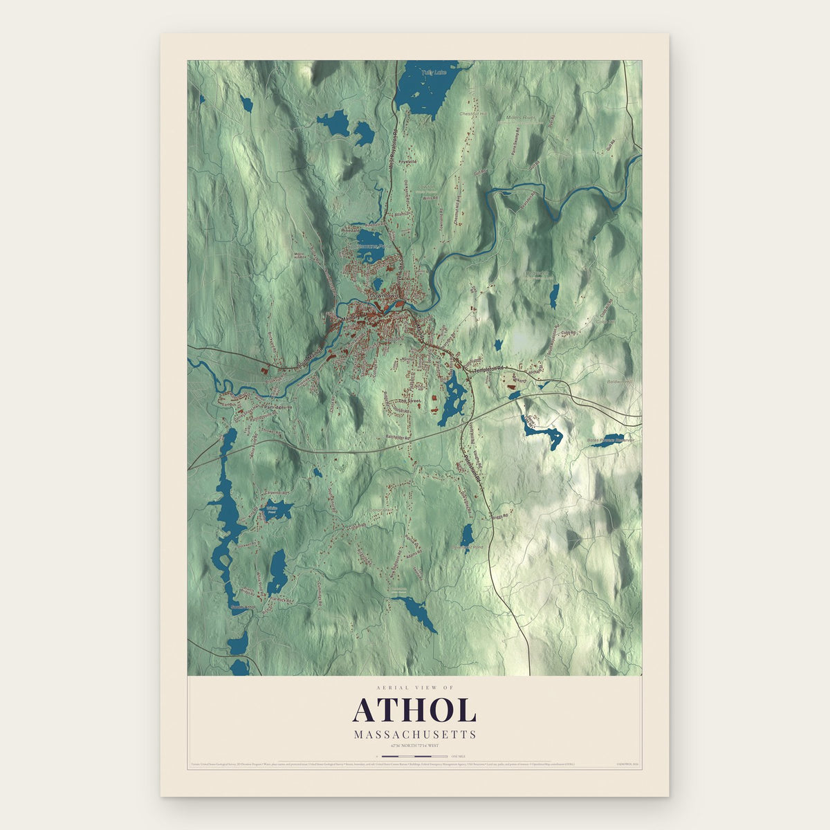 Athol, Massachusetts map print, the full design