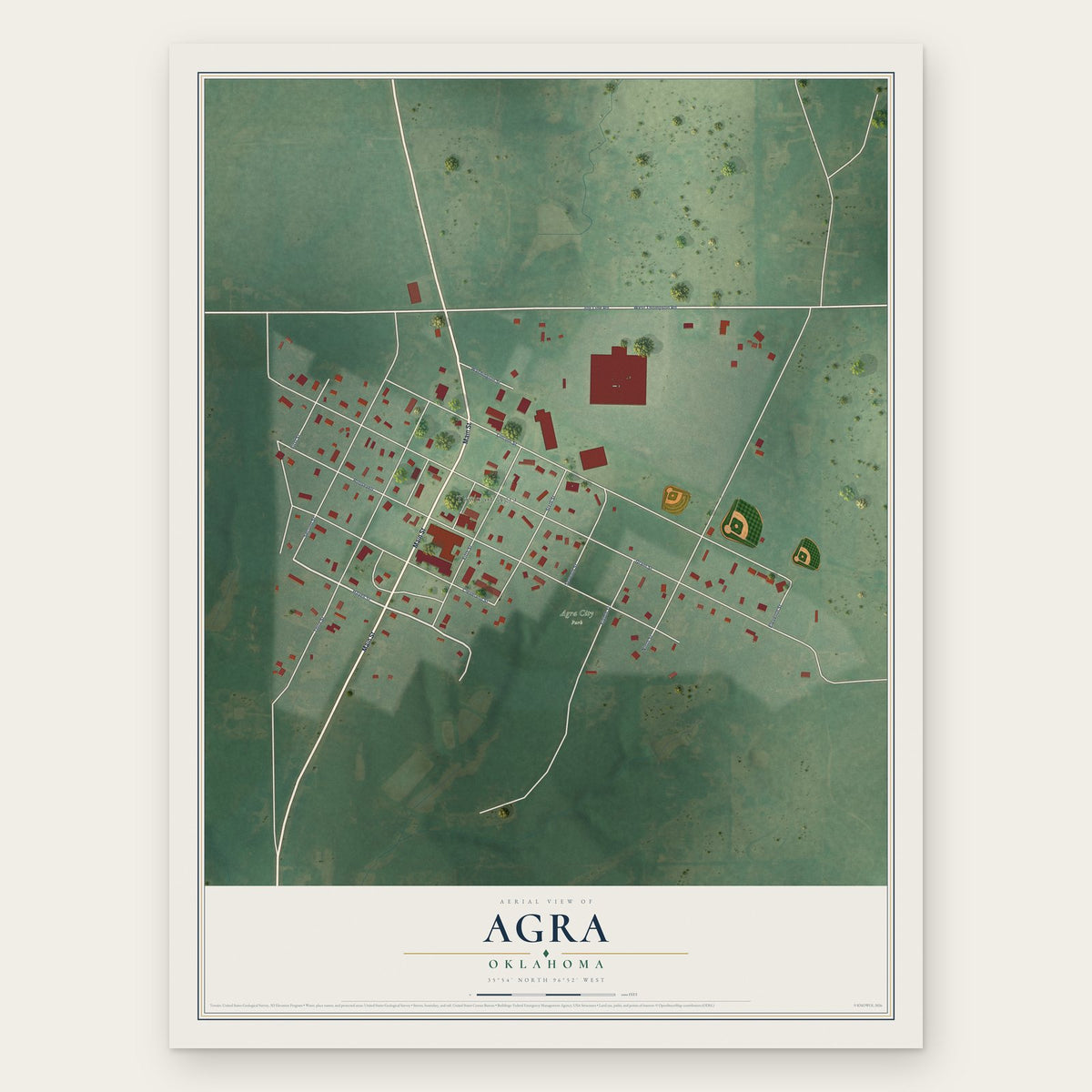 Agra, Oklahoma map print, the full design