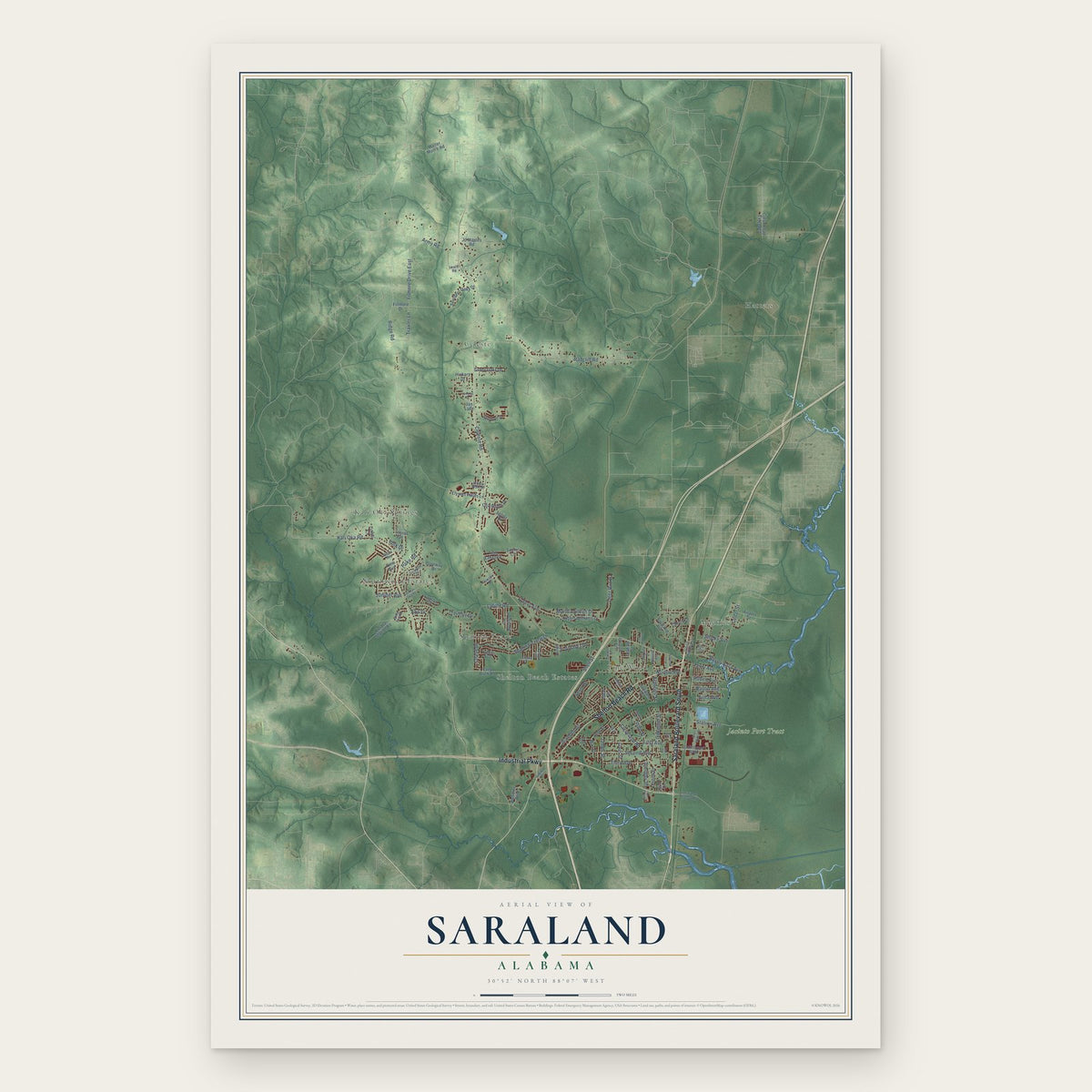 Saraland, Alabama map print, the full design