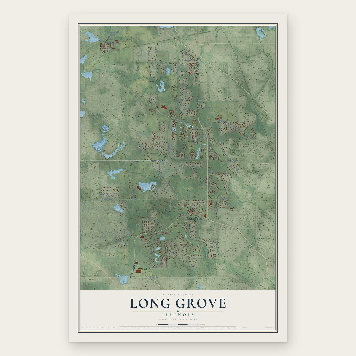 Long Grove, Illinois map print, the full design