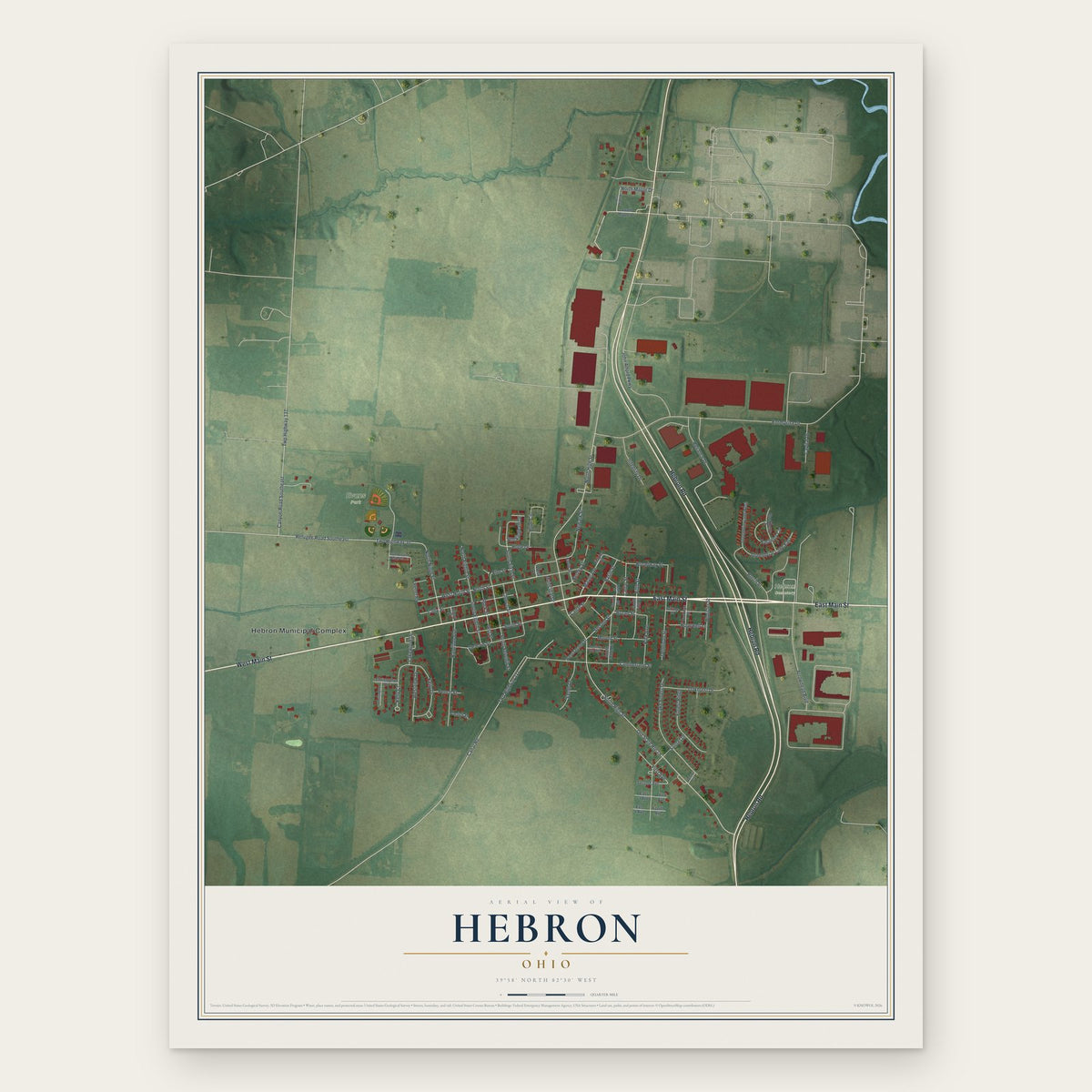 Hebron, Ohio map print, the full design
