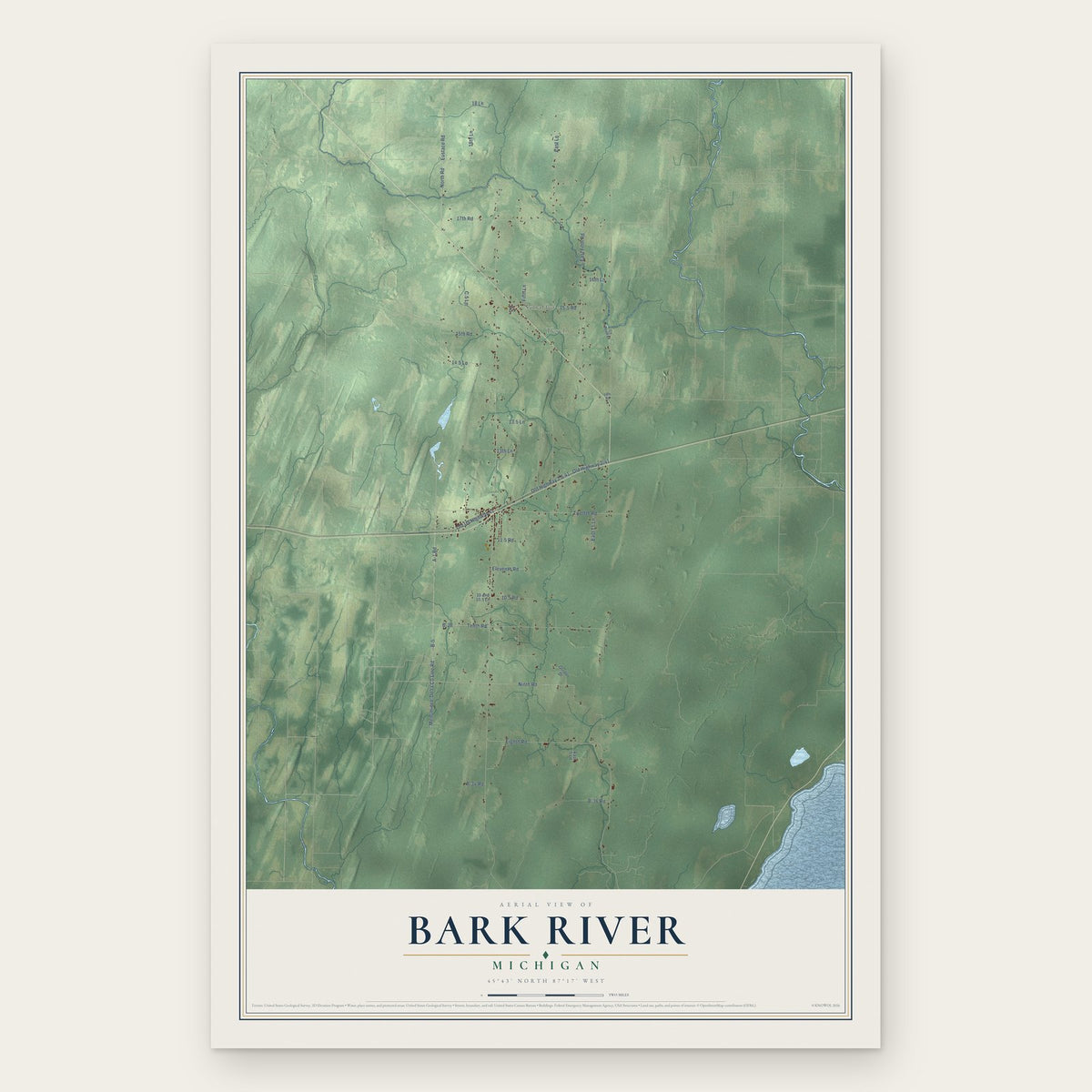 Bark River, Michigan map print, the full design