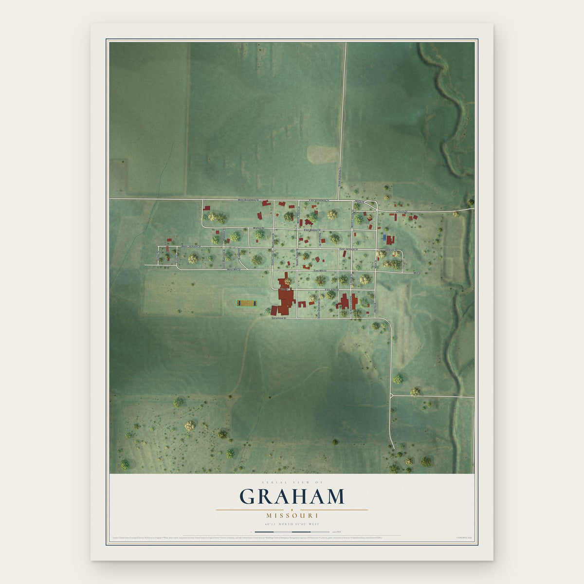 Graham, Missouri map print, the full design