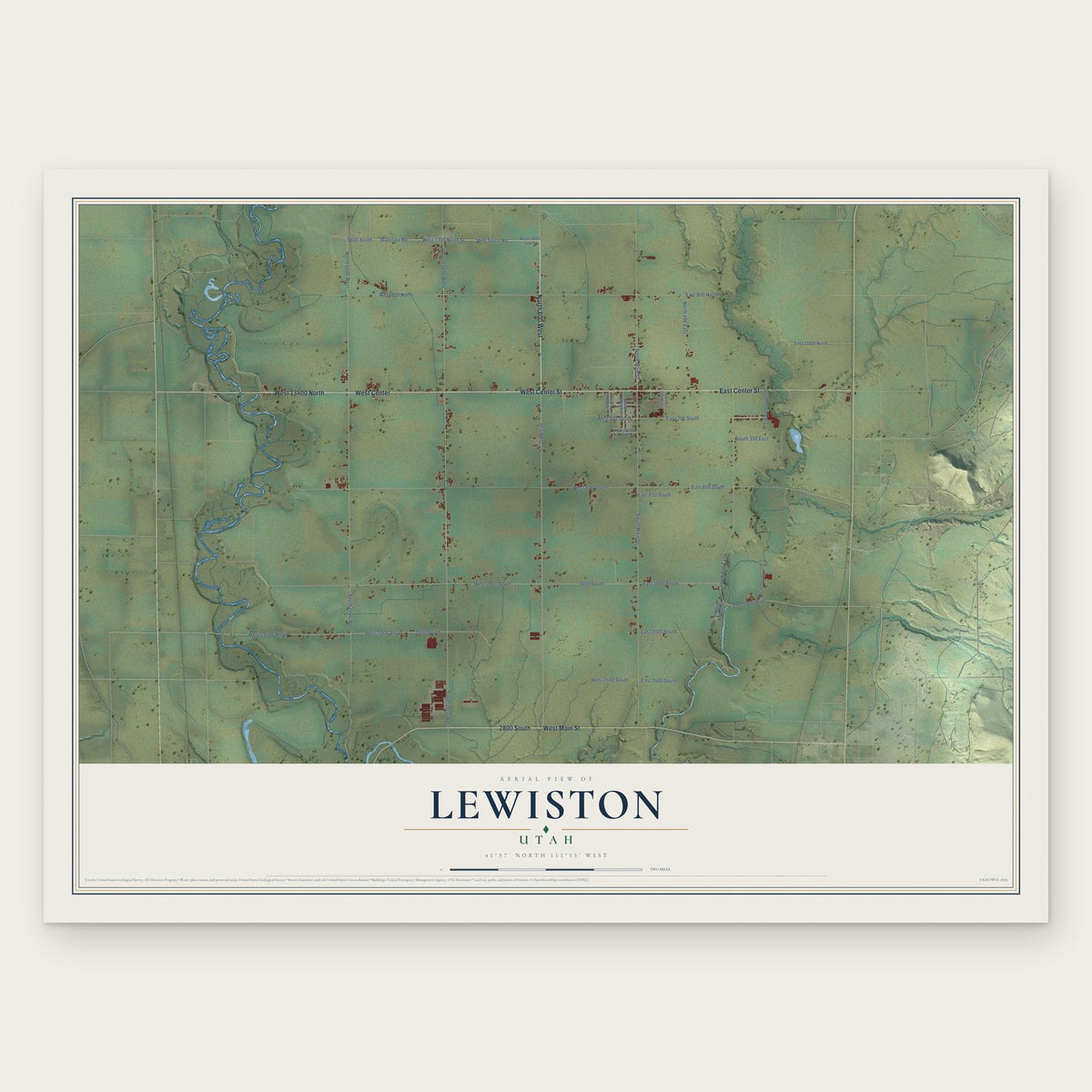 Lewiston, Utah map print, the full design