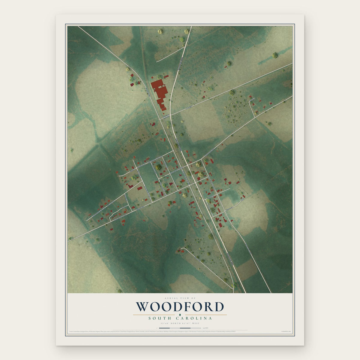Woodford, South Carolina map print, the full design