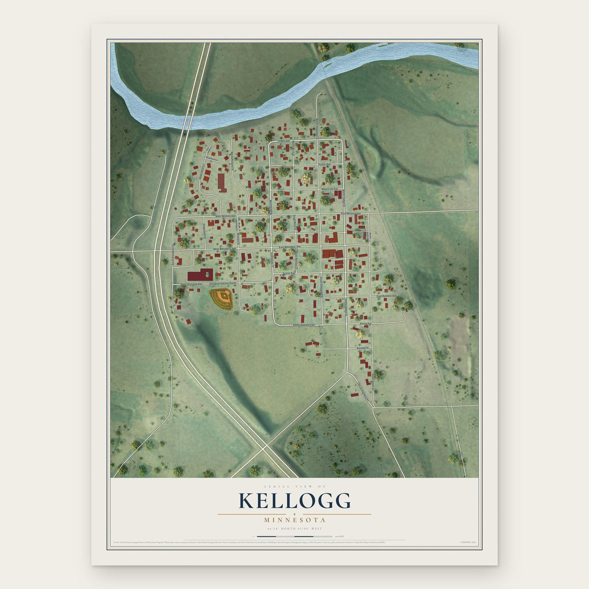 Kellogg, Minnesota map print, the full design