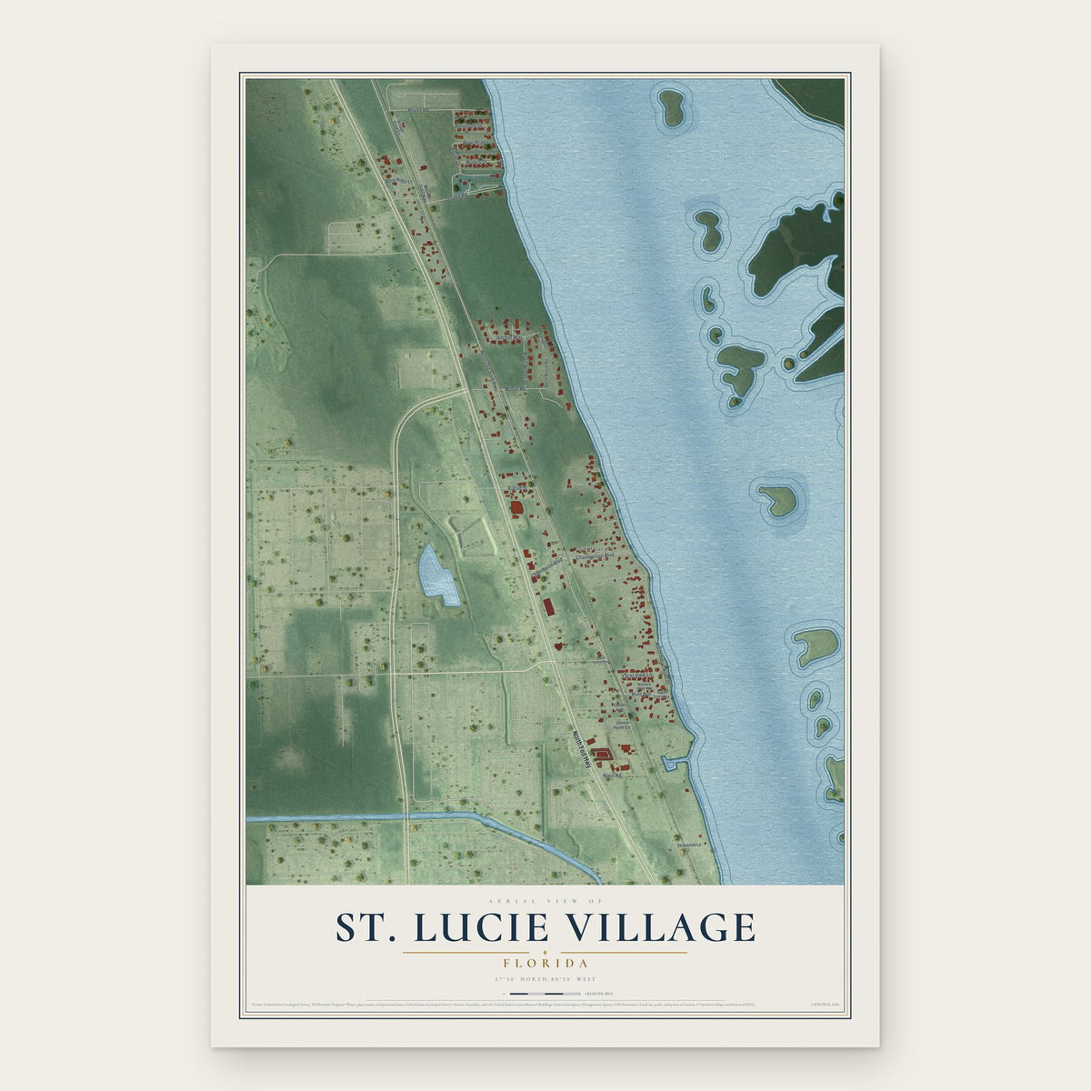 St. Lucie Village, Florida map print, the full design