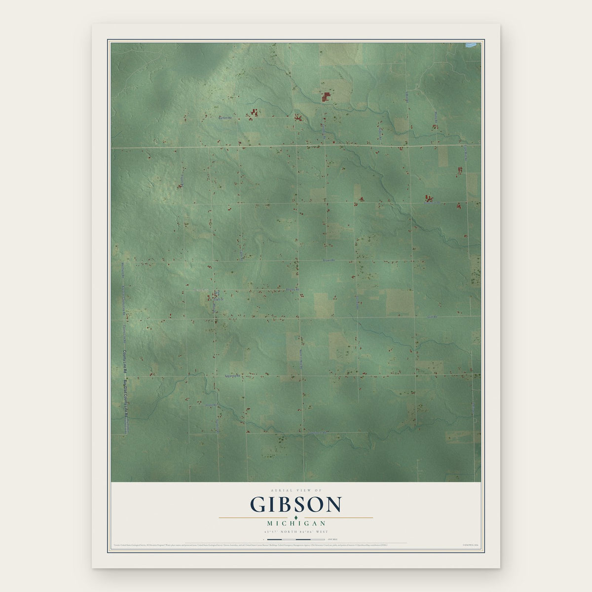 Gibson, Michigan map print, the full design