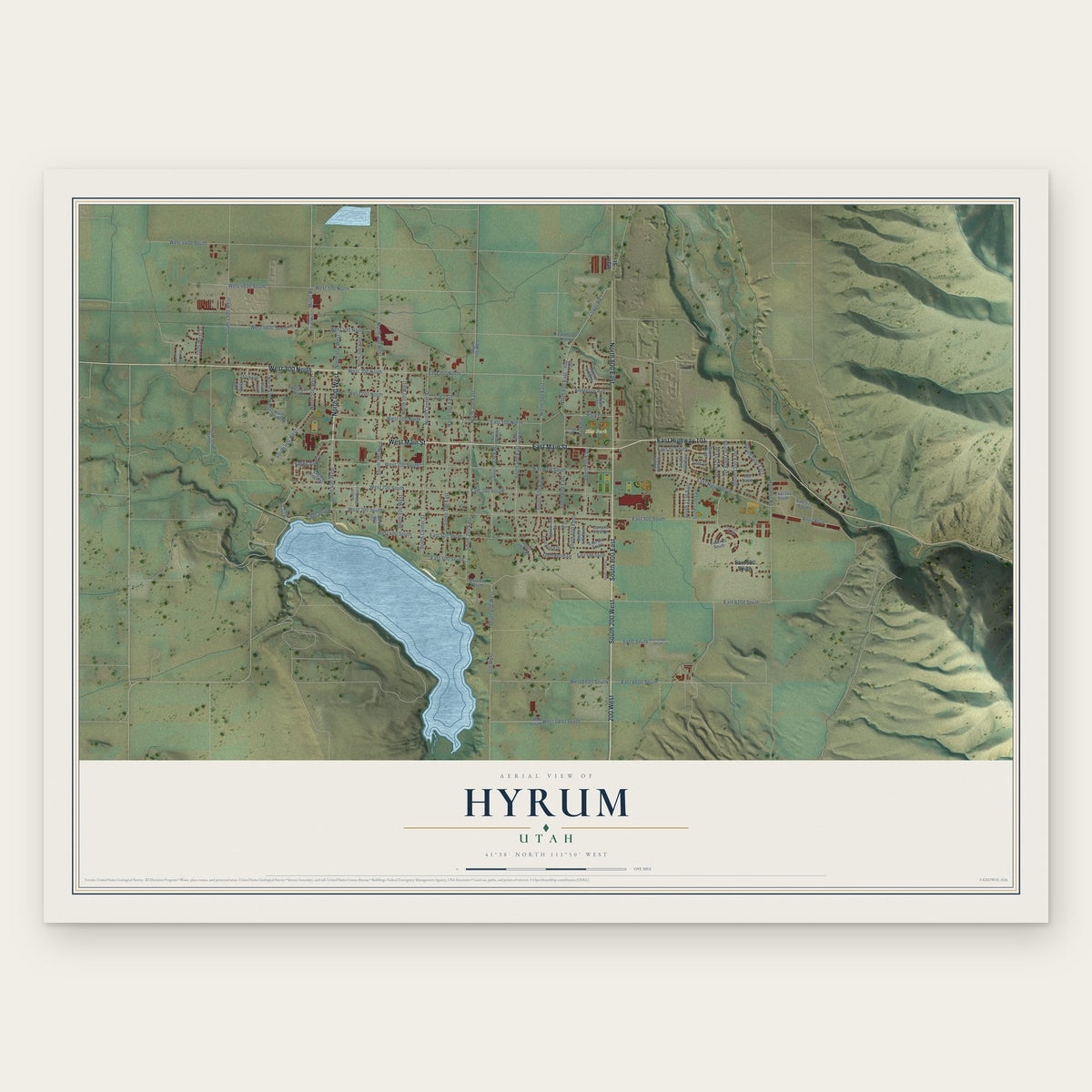 Hyrum, Utah map print, the full design