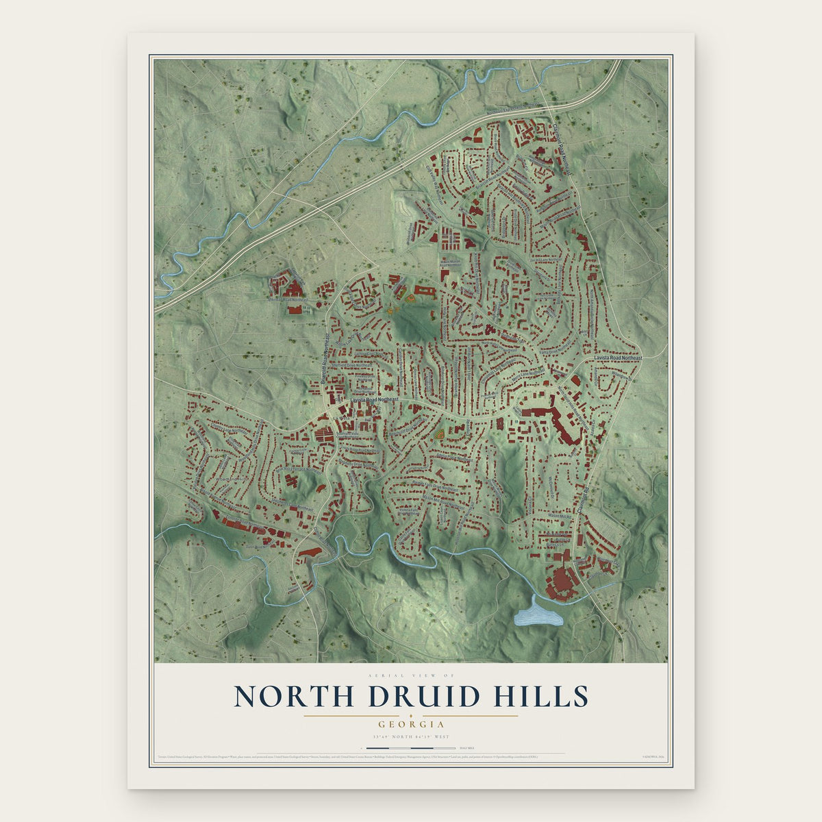 North Druid Hills, Georgia map print, the full design