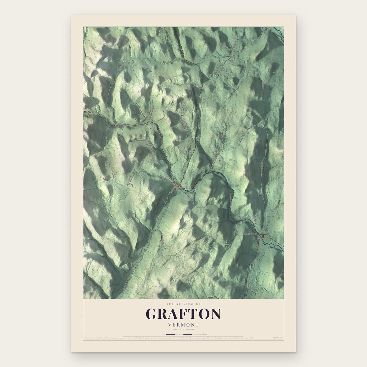 Grafton, Vermont map print, the full design