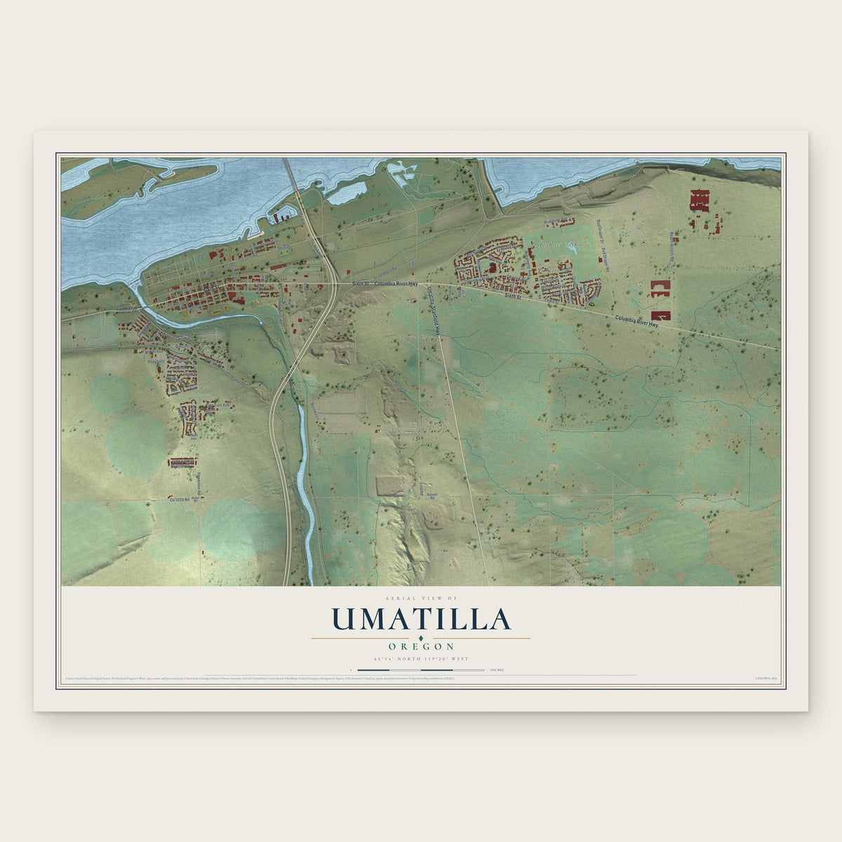 Umatilla, Oregon map print, the full design