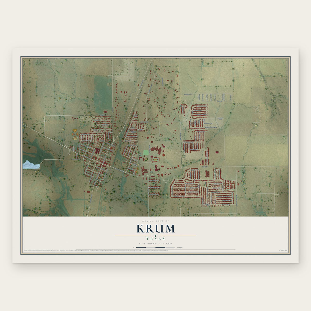 Krum, Texas map print, the full design