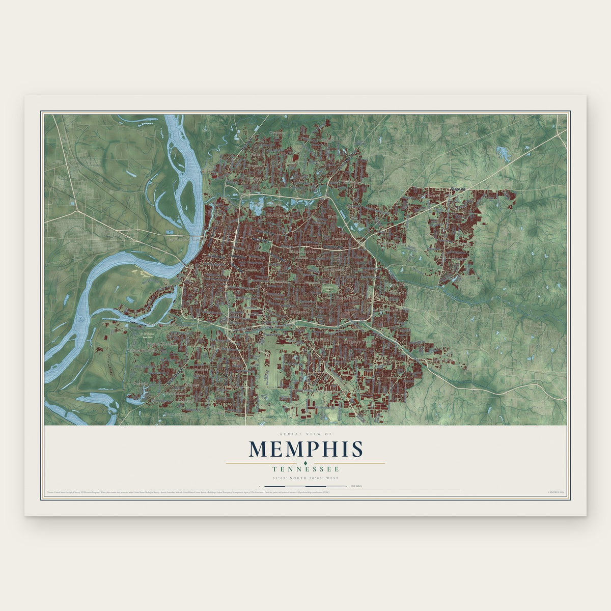 Memphis, Tennessee map print, the full design