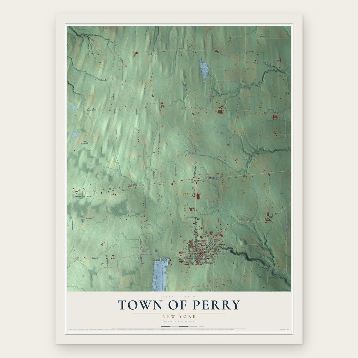 Town of Perry, New York map print, the full design