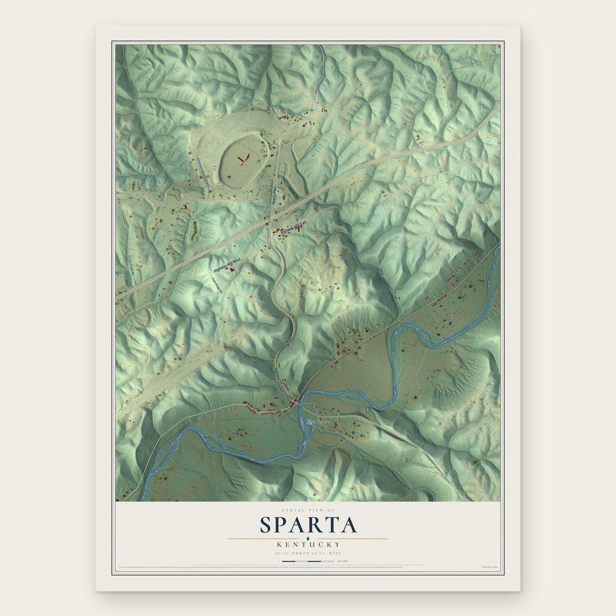 Sparta, Kentucky map print, the full design