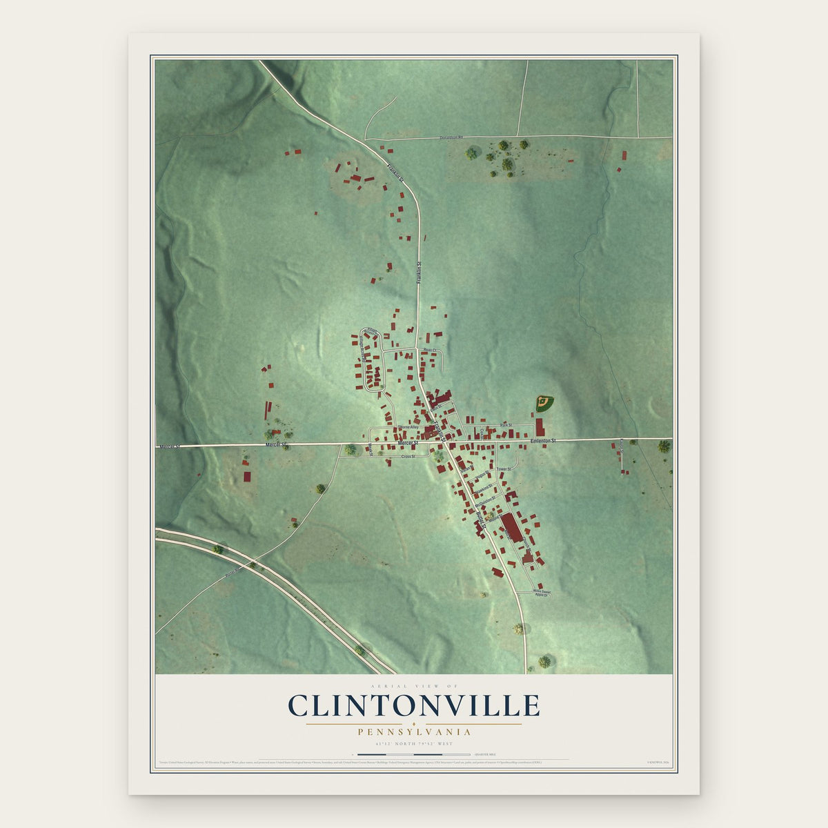Clintonville, Pennsylvania map print, the full design