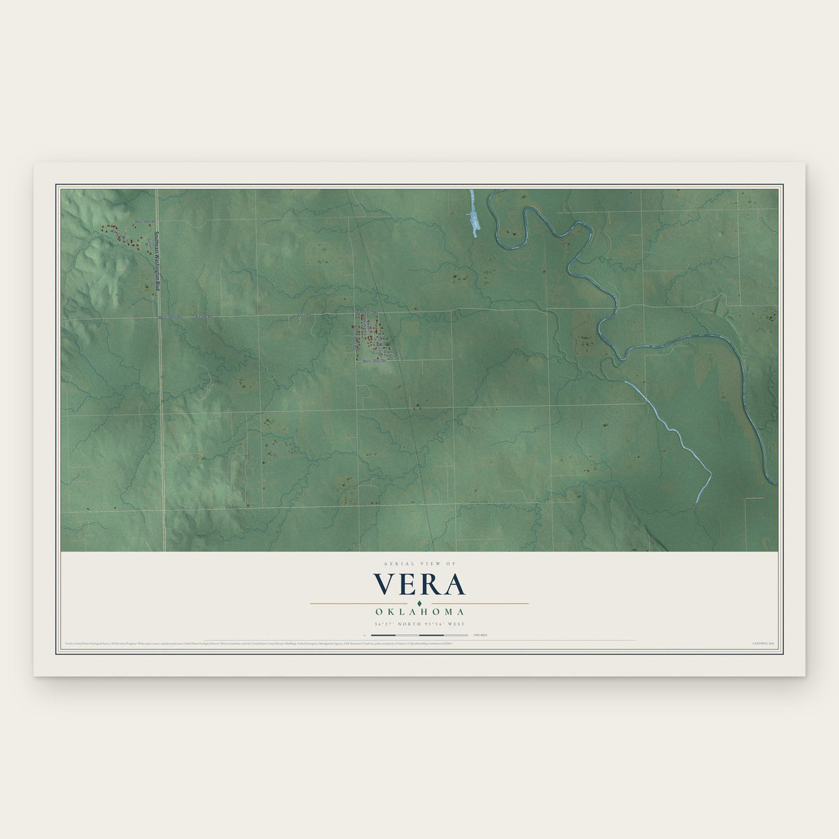 Vera, Oklahoma map print, the full design