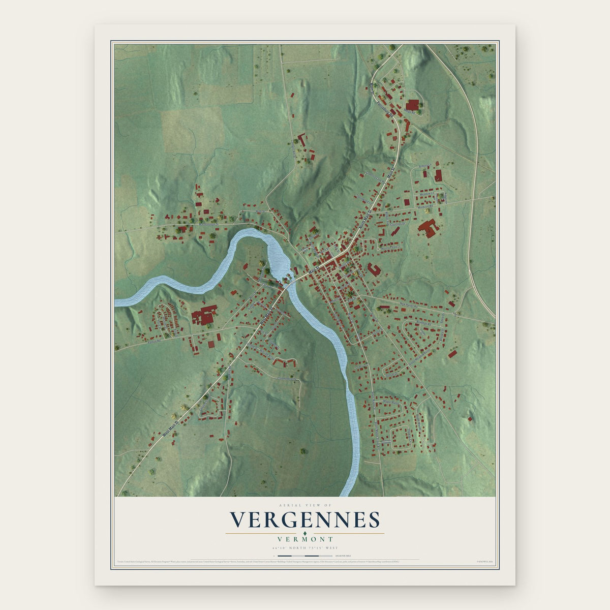 Vergennes, Vermont map print, the full design
