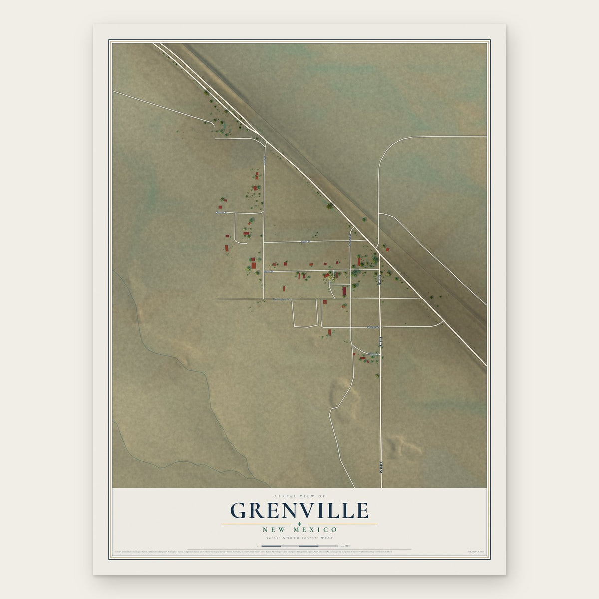 Grenville, New Mexico map print, the full design