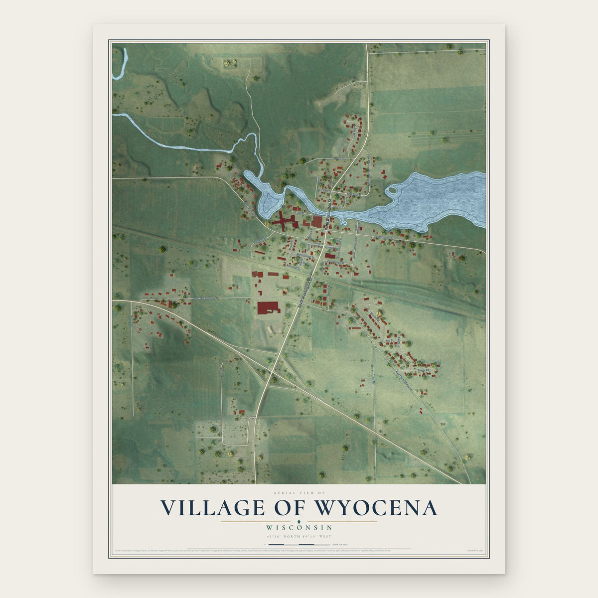 Wyocena, Wisconsin map print, the full design