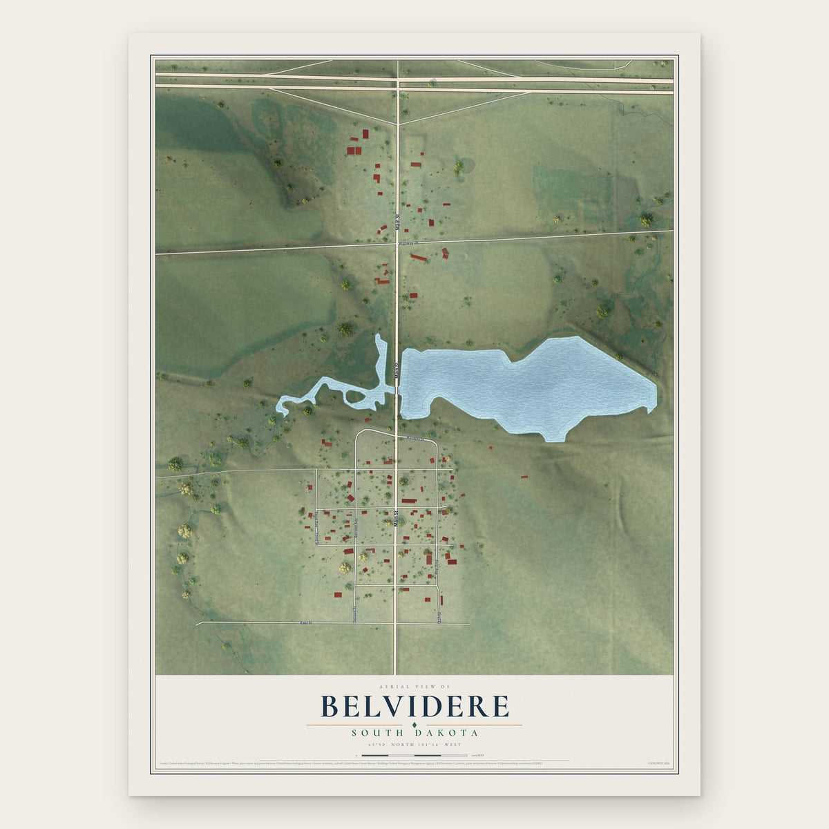 Belvidere, South Dakota map print, the full design