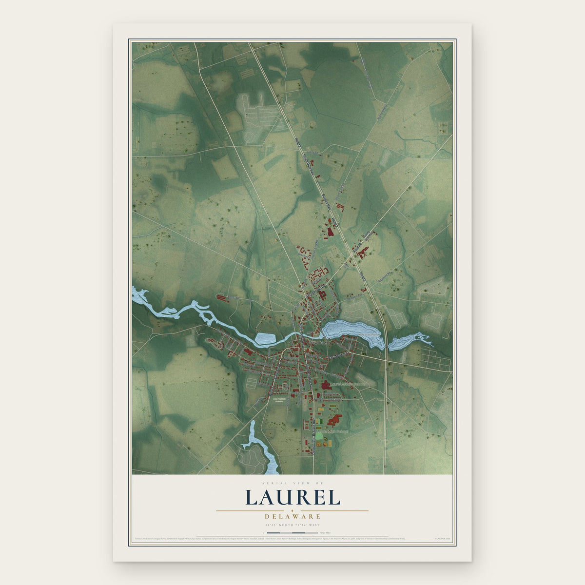 Laurel, Delaware map print, the full design